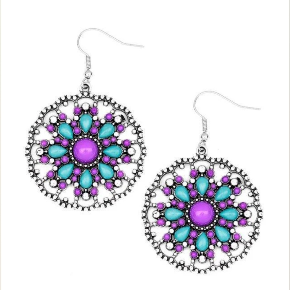 Mardi Gras Garden - Purple & Blue Accents Earrings